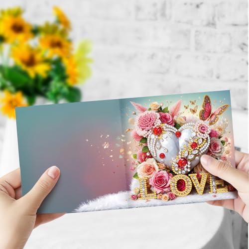 C'eitura Jeweled Heart Diamond Art Painting Greeting Cards, 6Pcs DIY Kit - Image 5