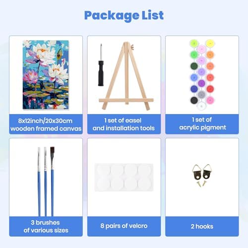 MXJSUA Water Lilies Framed Paint by Numbers for Adults Beginners, Easy Adults' Paint-by-Number Kits on Canvas with Easel, Acrylic Number Painting Crafts Gifts for Home Decor, 8x12 inch - Image 7