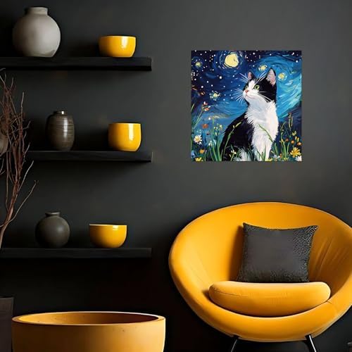 Framed Paint by Numbers Kit for Adults Beginner & Kids Ages 8-12 Cat Adult Paint by Number Kits on Canvas with Easel Starry Night Painting by Numbers for Adults with Frame DIY Painting Kits 8x8 Inch - Image 3