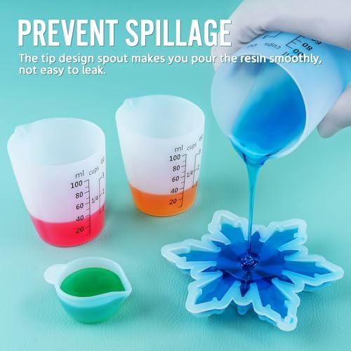 Silicone Resin Mixing Measuring Cups for Resin Supplies, Easy-to-Read Marks, 600ml/20oz Bowl, 250&100ml Thickened Reusable Silicone Cups for Epoxy Mixing, with Stir Sticks, Jewelry Making - Image 6
