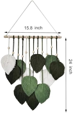Zqyxiehuo DIY Macrame Leaf Wall Hanging Beginners Boho Wall Leaf Tapestry Kit Handmade Woven Tapestry Feather Wall Hanging DIY Macrame Kit for Adults Birthday Gift 15.8"(Green) - Image 4
