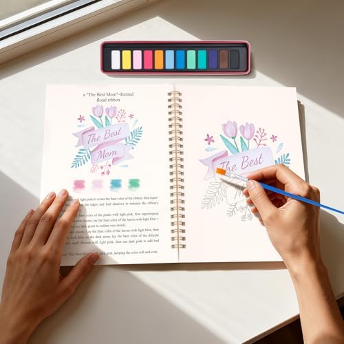 Mother's Day Watercolor Workbook for Adults, Beginner Friendly Watercolor Painting Kit Water Coloring Book, Nature-Themed Practice Art Gift Water Color Paint Book with Palette and Brush - Image 3