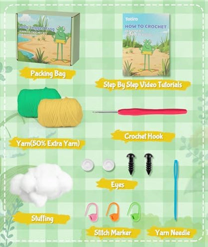 Totiro Crochet Kit for Beginners, Long-Legged Frog Amigurumi Starter Kit, Easy DIY Craft Set with Step-by-Step Video Tutorials, Animal Crochet Pattern Learning Kit for Teens Adults Birthday Gift - Image 4