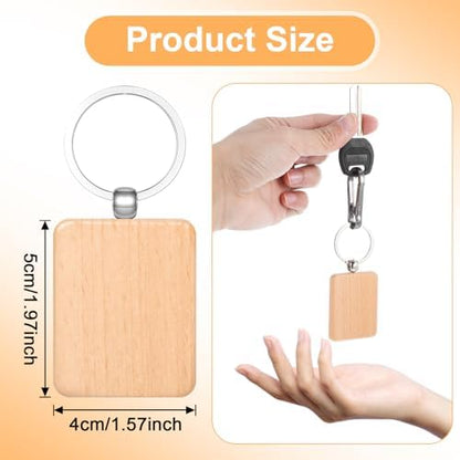 MAQUITA 100 Pcs Wooden Keychain Blanks Wood Key Chains Bulk Laser Engraving Rectangle Keychain Blanks Unfinished Wooden Key Ring Tag for DIY Gift Crafts - Image 2