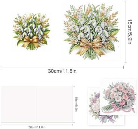 TDFERAN Diamond Painting Bouquet Card 6 Set Tulips Cards Art Work Crystal Puzzle Daisies Rose Fenglinghua Diamond Blank Cards with Various Flowers Party Holiday Event Card for All Occasions - Image 2