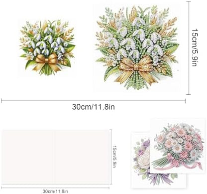 TDFERAN Diamond Painting Bouquet Card 6 Set Tulips Cards Art Work Crystal Puzzle Daisies Rose Fenglinghua Diamond Blank Cards with Various Flowers Party Holiday Event Card for All Occasions - Image 2
