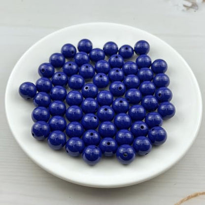 60pcs Acrylic Round Beads for Crafts 14mm Resin Candy Color Spacer Beads with Hole for Jewelry Making Sewing Crafts Decoration Necklaces Bracelets Earrings Supplies(Dark Sapphire Blue) - Image 2