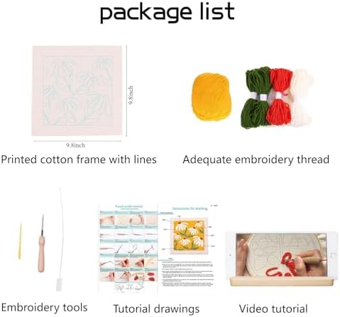 LB Orange Floral Punch Needle Kit Frame, Punch Needle Kits Adults Beginner Hand Embroidery Starter Kit with Flower Pattern and Instructions Punch Needle Embroidery Kit Include Embroidery Hoop Threads - Image 2