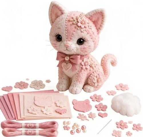 Pink Enchanted Forest DIY Felt Patchwork Kit, 3D Pink Woodland Friends DIY Felt Patchwork Kit, Pastoral Wild Creatures Handicraft Activity, Manual Tailoring Bundle for Beginners Adult (Color I) by Unknown