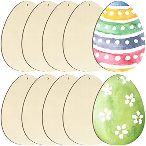 Large Size 7" Wooden Easter Ornaments to Paint, Egg Wooden DIY Blank Unfinished Round Wood Discs Ornament for Crafts Hanging Decorations(10PCS) by Sophena