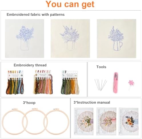 Myfelicity Embroidery kit,Floral Embroidery Art Kit, Set of 3, Decorative Pitcher Designs with Sunflowers and Wildflowers - Image 2