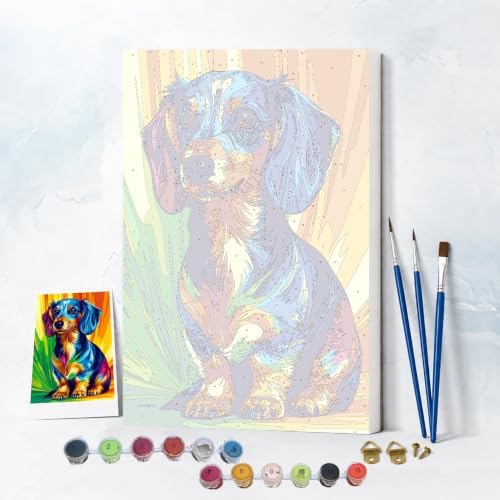NXIKYO Framed Dachshund Dog Paint by Numbers Kit for Adults Beginner, Colorful Puppy Easy Paint by Numbers Canvas with Frame, DIY Painting Kit for Relaxing Home Wall Decor Gift 8x12 Inch - Image 2