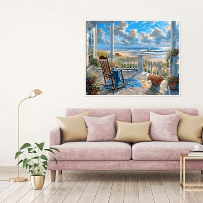 Clendo Landscape Paint by Numbers Kit for Adults Beginners, Beach Adult Paint by Numbers on Canvas, Acrylic Painting Crafts for Home Decor (16x20inch) - Image 4