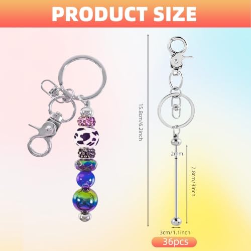 72 Pcs Beadable Keychains Bars bulk - 36 Silver DIY Metal Beaded Keychain Making Kit + 36 Bags Included, Bead Keychain Supplies,Blank Key Chain, Perfect for Women, Men, Mother's Day, Birthday Gift - Image 2