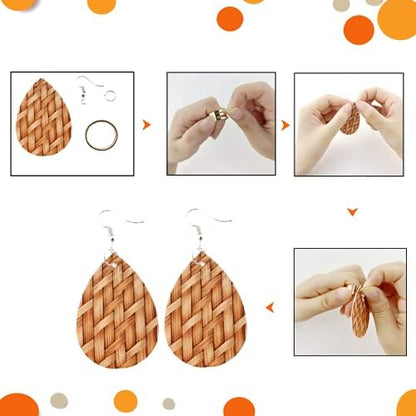 AOUXSEEM 401 Pcs Faux Leather Earrings Making Kit, Contains 120 Pcs Random Double Sided Teardrop Precut Earrings Pieces Hooks Jump Rings Opener Display Cards Self-Adhesive Bags - Image 6