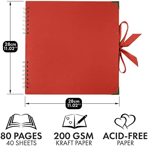 Bstorify Square Scrapbook Photo Albums 80 Pages (11 x 11 Inch) Red - Image 2