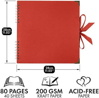 Bstorify Square Scrapbook Photo Albums 80 Pages (11 x 11 Inch) Red - Image 2