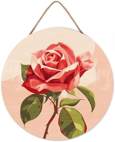 Figured'Art Paint by Numbers Kit for Adults on Wood Slice, 11.8in Diameter - Red Rose - Craft Art Painting DIY Canvas - Image 2