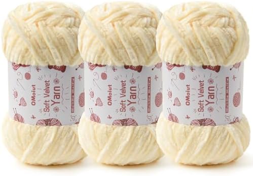 3x100g Fluffy Velvet Chenille Yarn for Crocheting and Knitting, 3x87.4yd Baby Yarn for Crocheting Soft, Crochet Chunky Yarns Amigurumi Yarns（Milky White by OMoiut
