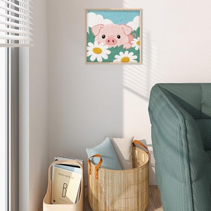 DOODLREAM Flowers Pig Punch Needle Kit for Beginner 9.4"x 9.4" - Image 6