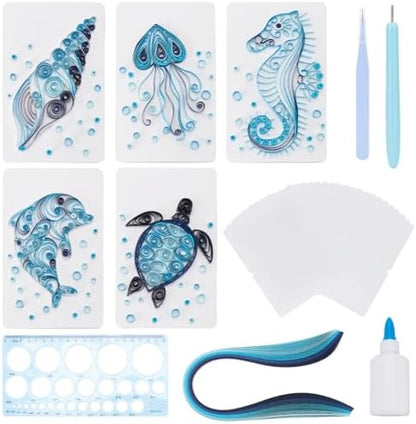 WEBEEDY Paper Quilling Kit 20 Sets DIY Sea Animals Paper Quilling Kit with Paper Quilling Strips Supplies Ocean Greeting Card Making Kits for Beginners DIY Handmade Crafts Home Room Wall Decor Gift by WEBEEDY