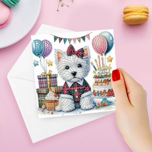 6 Pcs Diamond Painting Greeting Cards Kit Birthday Cake Dog Balloon with Envelopes, 5D DIY Special Shaped Rhinestone Art Card Making Kits for Adults, Holiday Blessing Postcards, Creative Craft Gifts - Image 4