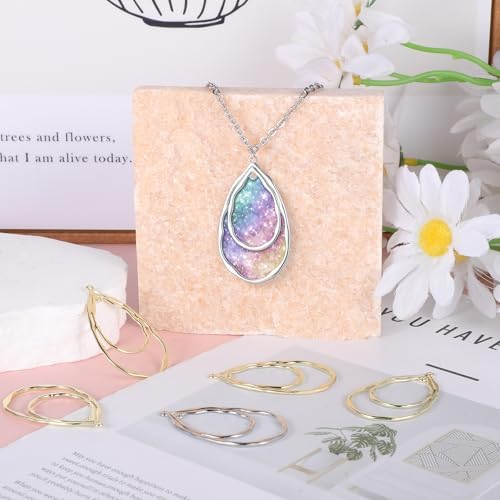 20 Pcs Teardrop Open Back Bezel Charms Pendants, 2 Colors Alloy Hollow Frame Open Back Teardrop Hollow Pendant Bezels for DIY Resin Epoxy Jewelry Making, Pressed Flower Craft (Gold, Silver) - Image 5
