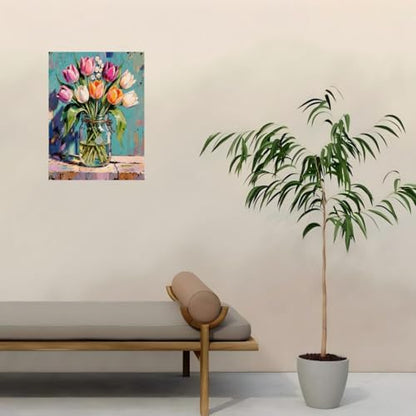Sceorixa Tulip Paint by Numbers Kit for Adults – DIY Tulip Flower Bouquet- Jar Painting on Canvas 16x20 inch, Set for Beginners, Elegant Floral Art for Home Decoration or Gift, Unframed - Image 4