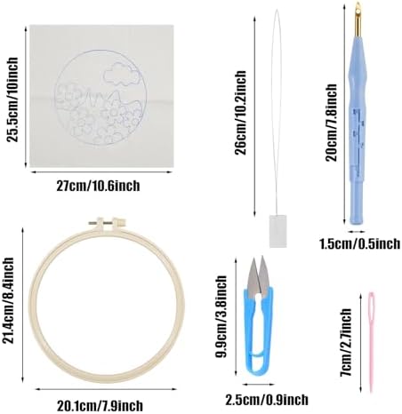 Allazone 3 Set Punch Needle Embroidery Starter Kits, DIY Craft Punch Needle Kits with Flower Pattern, Plastic Hoop, Yarn, Embroidery Handle Needle Pen and Instruction - Image 2