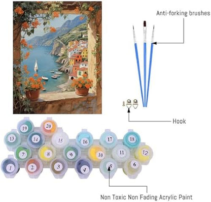 pchmcu Landscape Paint by Numbers Kits for Adults,Seaside Paint by Number for Adults Beginner, Paint by Numbers Kits on Canvas Without Frame for Home Wall Decor 16x20inch - Image 4