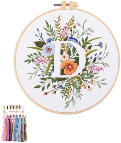 artcici Embroidery Kits Plant Flower Leaf English Letter Patterns for Beginners Adults, Full Range Embroidery Starter Kits Cross Stitch Needlework Supplies (Letter D) by Unknown