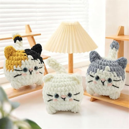Linhao Jew Crochet Kit for Beginners – Cat Crochet Kit Keychain with Pre-Started Easy Yarn, Step-by-Step Video Tutorials for Adults DIY Crafts (Kitten) - Image 2
