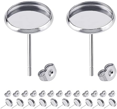BEADNOVA 60pcs Blank Earring Studs 12mm Stainless Steel Cabochon Setting Post With Backs for Resin DIY Earstud Making by BEADNOVA