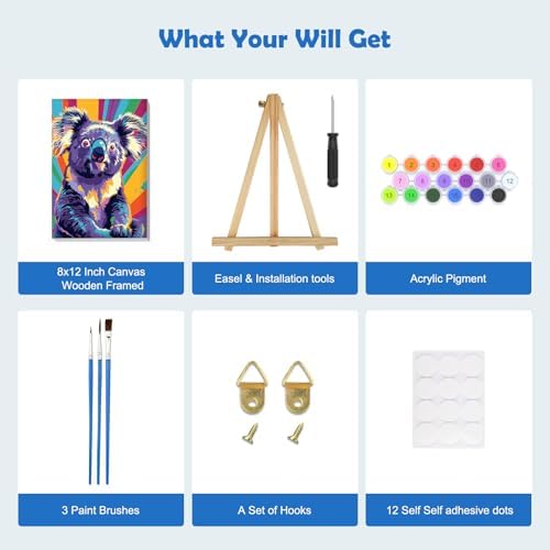 MOGTAA Koala Paint by Numbers Kit for Adults Beginners with Frame, Animal Adult Paint by Number Kits on Canvas with Easel, Easy DIY Oil Painting Kits for Home Decor, 8x12in - Image 5