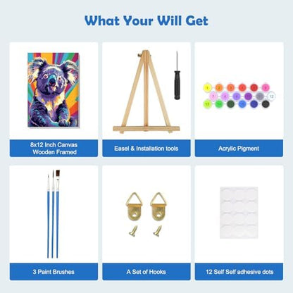 MOGTAA Koala Paint by Numbers Kit for Adults Beginners with Frame, Animal Adult Paint by Number Kits on Canvas with Easel, Easy DIY Oil Painting Kits for Home Decor, 8x12in - Image 5