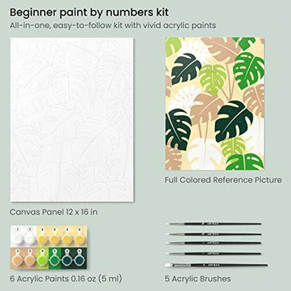ARTEZA Monstera Paint by Numbers for Adults, 12 x 16 in, 21-Piece Kit - Image 3