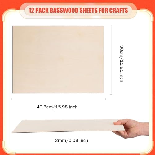 AWIZOM 12 Pack Basswood Sheets for Crafts 12 x 16 x 1/16 Inch-2 mm Thick Plywood Sheets Unfinished Wood Sheet Boards for DIY Craft Projects, Architecture Models, Engraving, Wood Burning, Staining - Image 2
