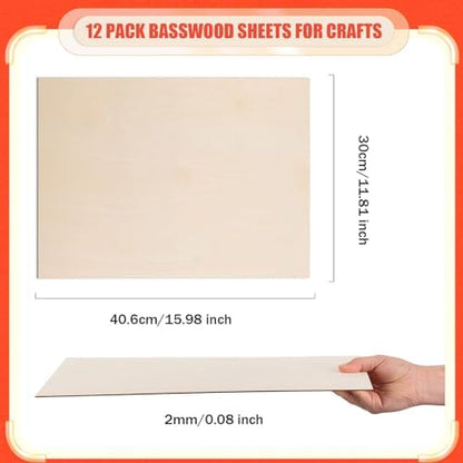 AWIZOM 12 Pack Basswood Sheets for Crafts 12 x 16 x 1/16 Inch-2 mm Thick Plywood Sheets Unfinished Wood Sheet Boards for DIY Craft Projects, Architecture Models, Engraving, Wood Burning, Staining - Image 2
