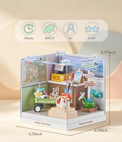 Puppy Tour Guide Travel Super Miniature House Kit - DIY Plastic 3D Model Building Set for Teens, Build Your Own Corgi Travel Scene with Dustproof Case, Creative Craft Gift for Girls Women - Image 2