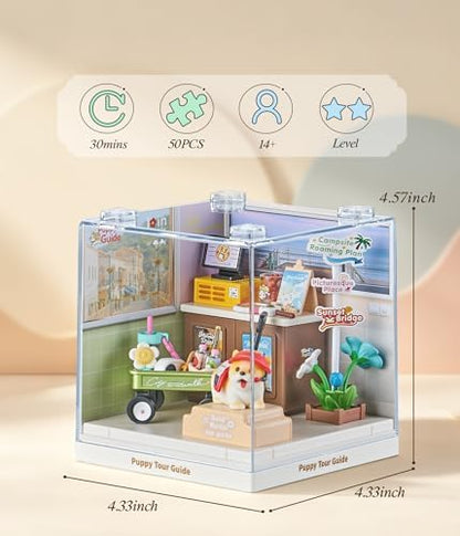 Puppy Tour Guide Travel Super Miniature House Kit - DIY Plastic 3D Model Building Set for Teens, Build Your Own Corgi Travel Scene with Dustproof Case, Creative Craft Gift for Girls Women - Image 2