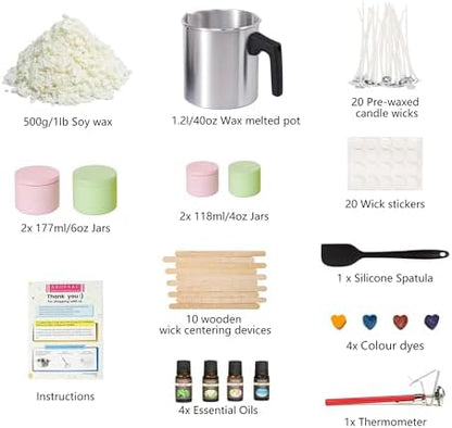 Aroparc Complete Candle Making Kit for Adults, Complete Candle DIY for Beginner - Soy Wax, Scent, Pouring Pot, Wicks and Stickers, Tins, and More - Image 2