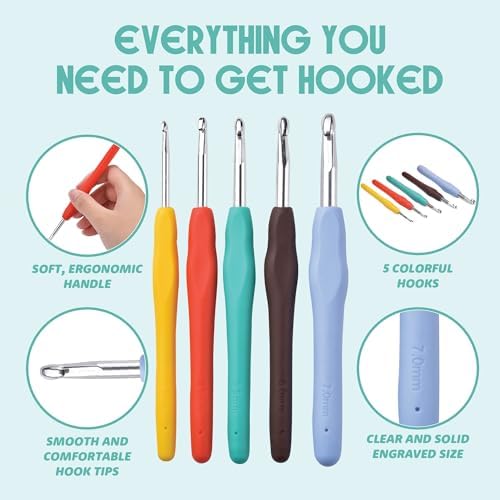 Mira HandCrafts Crochet Kit for Beginners - Essentials Set with 12 Acrylic Yarn Skeins and Other Knitting Accessories, Including Ruler, Hooks, Needles, Stitch Holders, Row Counters, Measuring Tape - Image 3