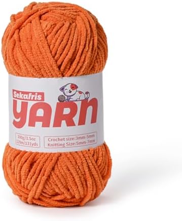 Plush Chunky Chenille Yarn for Crocheting Amigurumi, Soft Fluffy Velvet Yarn for Crocheting, Fuzzy Baby Blanket Knitting 100g/131yds Bulky（Orange） by Sekafris