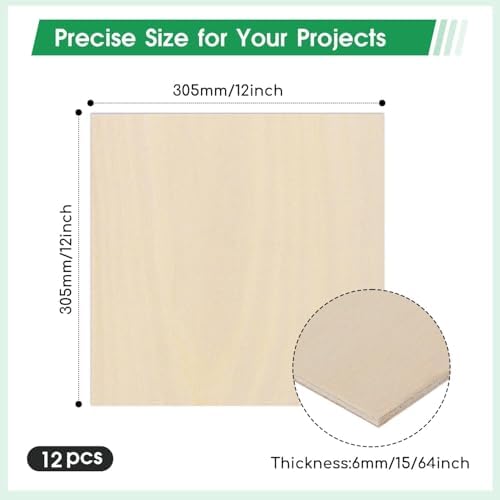 12 Pack Basswood Sheets 12"×12"×15/64" Unfinished Plywood Sheet - Image 2