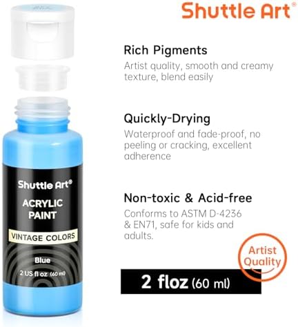 Shuttle Art Acrylic Paint Set, 25 Vintage Colours, 2oz/60ml Bottles, Rich Pigmented, Premium Acrylic Paints for Artists, Beginners and Kids on Rocks Crafts Canvas Wood Ceramic - Image 4