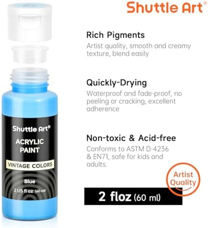 Shuttle Art Acrylic Paint Set, 25 Vintage Colours, 2oz/60ml Bottles, Rich Pigmented, Premium Acrylic Paints for Artists, Beginners and Kids on Rocks Crafts Canvas Wood Ceramic - Image 4