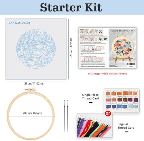 ZuoAnLF Cherry Tree DIY Embroidery Starter Set for Adults Beginner Hand Embroidery Needlepoint KitsIncluding Stamped Cloth, Bamboo Hoop, Color Threads, Needles - Image 3