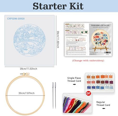 ZuoAnLF Cherry Tree DIY Embroidery Starter Set for Adults Beginner Hand Embroidery Needlepoint KitsIncluding Stamped Cloth, Bamboo Hoop, Color Threads, Needles - Image 3