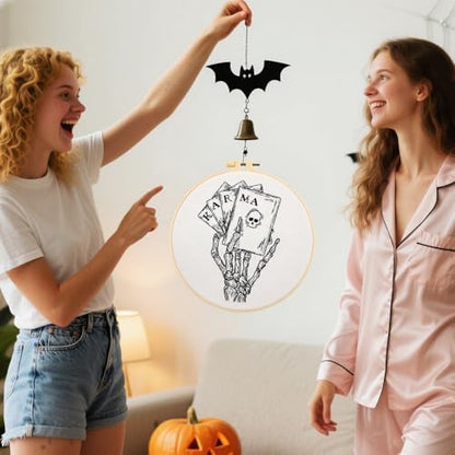 Gothic Tarot Embroidery Kits for Beginners Adults, Halloween Hand Bone Embroidery Starter Kits, Skull Cross Stitch Kits for Beginner Adults Hobbies for Women, Embroidery Fabric, Hoops & Video Tutorial - Image 6