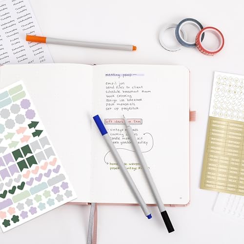 &And Per Se Dotted Journal Kit, A5 Hardcover Dot Grid Journal Notebook Set for Beginners with Journaling Supplies Stencils, Stickers, Washi Tapes & Colored Pens Accessories (Dark Blue) - Image 4